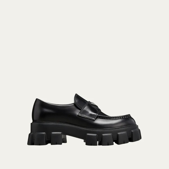 Prada Monolith Brushed Leather Loafers Black Men’s Size 7 UK / 8 US